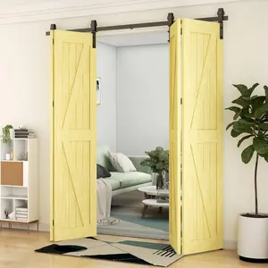 72" Bi-Folding Barn Door Kit,6FT Track Roller Kit for Max 17"x 4 Doors,and Quietly,Easy to Install,No Door Panel,Black