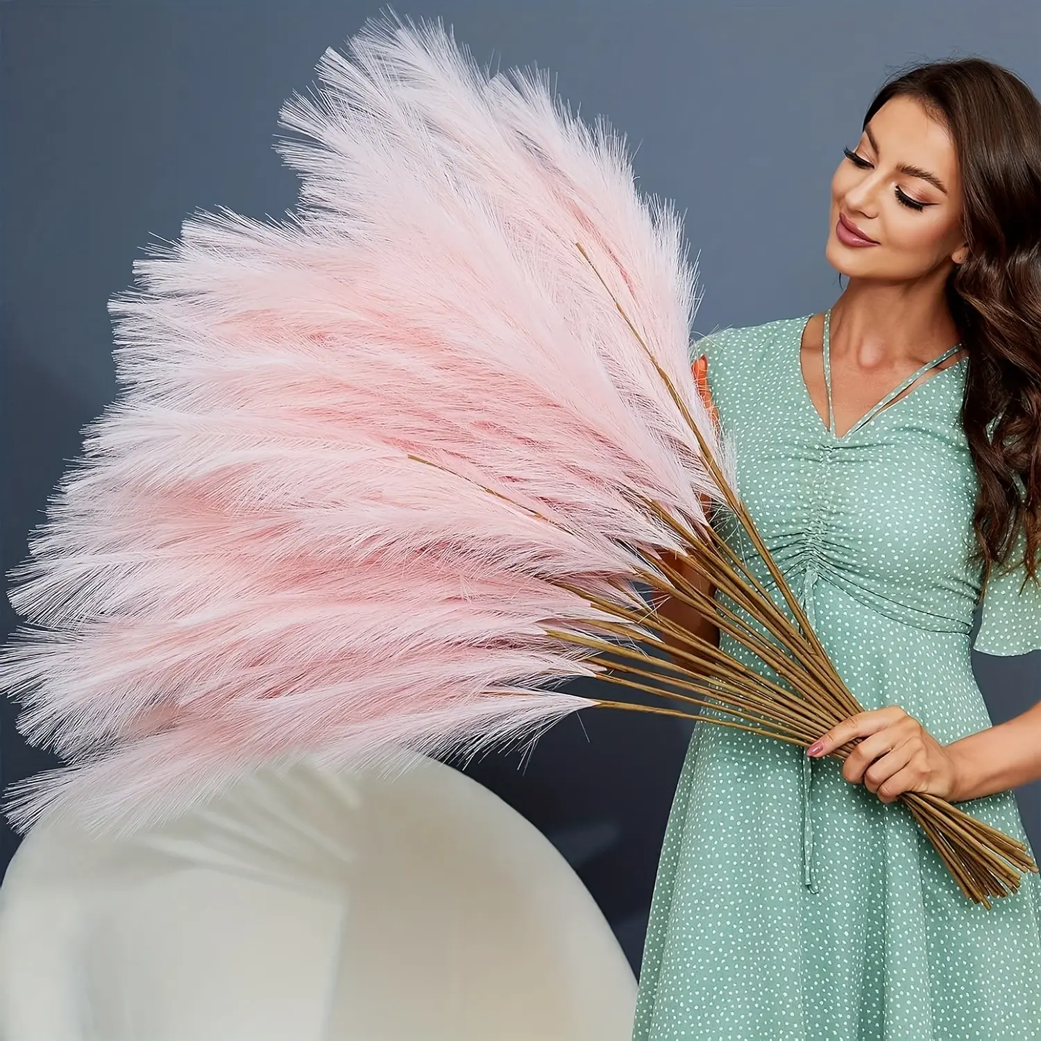 PrimPick 23 Pieces of artificial Pampas grass flower pattern Pampas flower Large simulation Pampas grass branch plant Floor vase filling home Bohemian decoration Artificial Flower Decorations artificial faux flowers (pink)