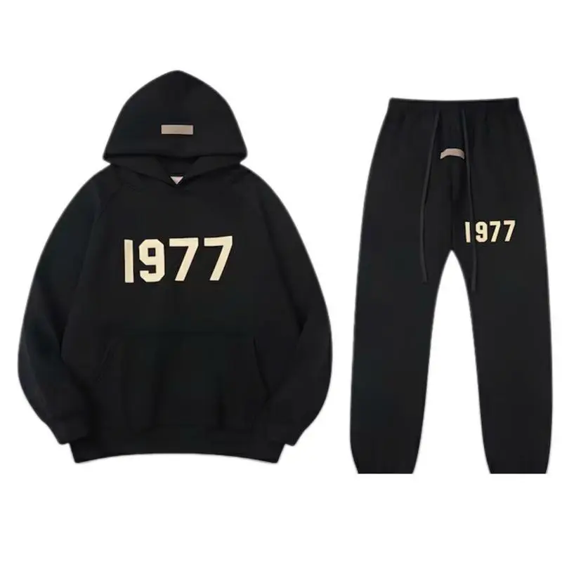 Unisex 1977 Essen Style 2-Piece Sports Tracksuit Set - Lightweight Athletic Outfits, Long Sleeve Loose Pullover Hoodie + Joggers, Breathable Polyester Blend Sportswear, All-Season Workout Casual Gift for Him/Her Sweatsuit Matching Set