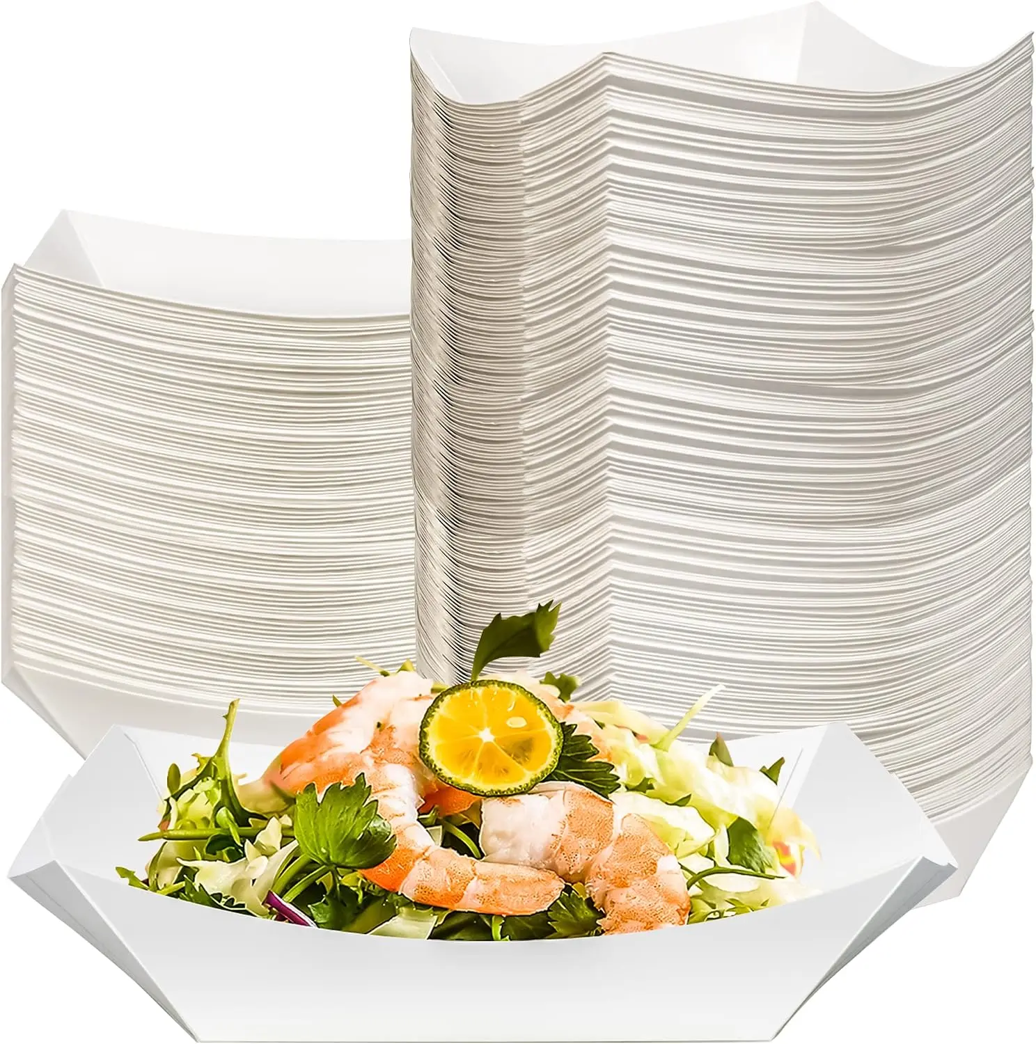 180 Pack 1/2 lb Disposable Kraft Food Paper Trays, Small Eco-Friendly Paper Take Out Food Serving Boats Mini Paper Serving Trays for Party Snacks French Fries Nachos Tacos BBQ (White)