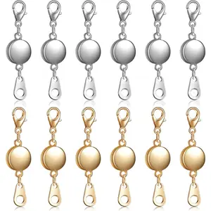12 Pieces Locking Magnetic Jewelry Clasp Round Necklace Clasp Closures Bracelet Extender for Jewelry Making (Gold, Silver)