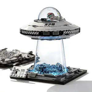 KIDGENIUS LED Light Up UFO Alien Building Block Set STEAM Educational Space Building Toy for Kids Collectible Display Model for Adults Space Enthusiasts Birthday Holiday Gift