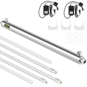 VEVOR UV Water Purifier Sterilizer Filter, UV Light Water Filter for Whole House Water Purification, 12GPM 110V 55W, 3 UV Lamps + 2 Quartz Sleeves