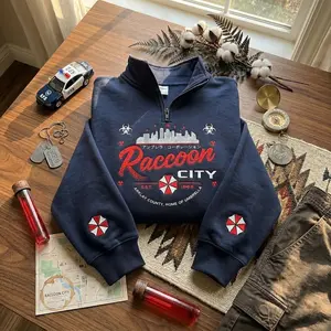 Embroidered Raccoon City Resident Evil Zip Sweatshirt, Umbrella Corporation Sweatshirt, Leon Kennedy Shirt, Horror Game Merch, Gamer Gift