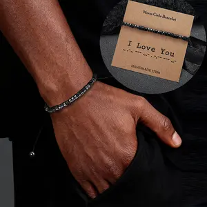 [MANA] Vintage Morse Code Bracelet Casual Adjustable Synthetic Fiber Rope Woven Morse Code Bracelet Chic Stones 'I Love You' Birthdays, Valentine's Day Gift, Anniversaries Beads Bangle Chain