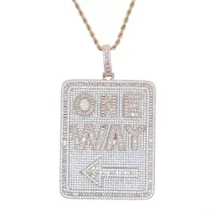 2-18 Male Hip-Hop 1-Way Rhinestone Accent Pendant with Zircon Curb Chain Necklace, Customizable Summervibes Engraved Letters/Logos, European-American Modern Fashion Jewellery Accessories, Complimentary Shipping