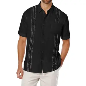 Mens Cuban Guayabera Shirts Short Sleeve Button Down Casual Summer Beach Wedding Embroidered Tops Menswear Tropical