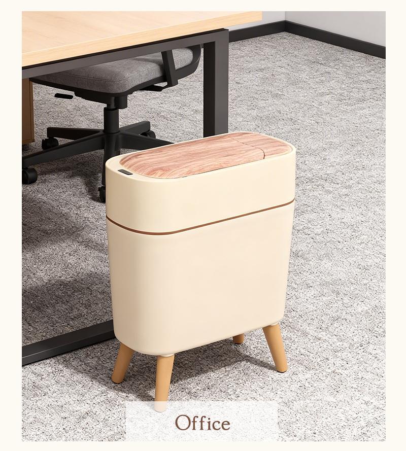 Pukomc Automatic Sensor Trash Bin with Wooden Top, Hands-Free Touchless Waste Bin for Home, Kitchen, Bedroom