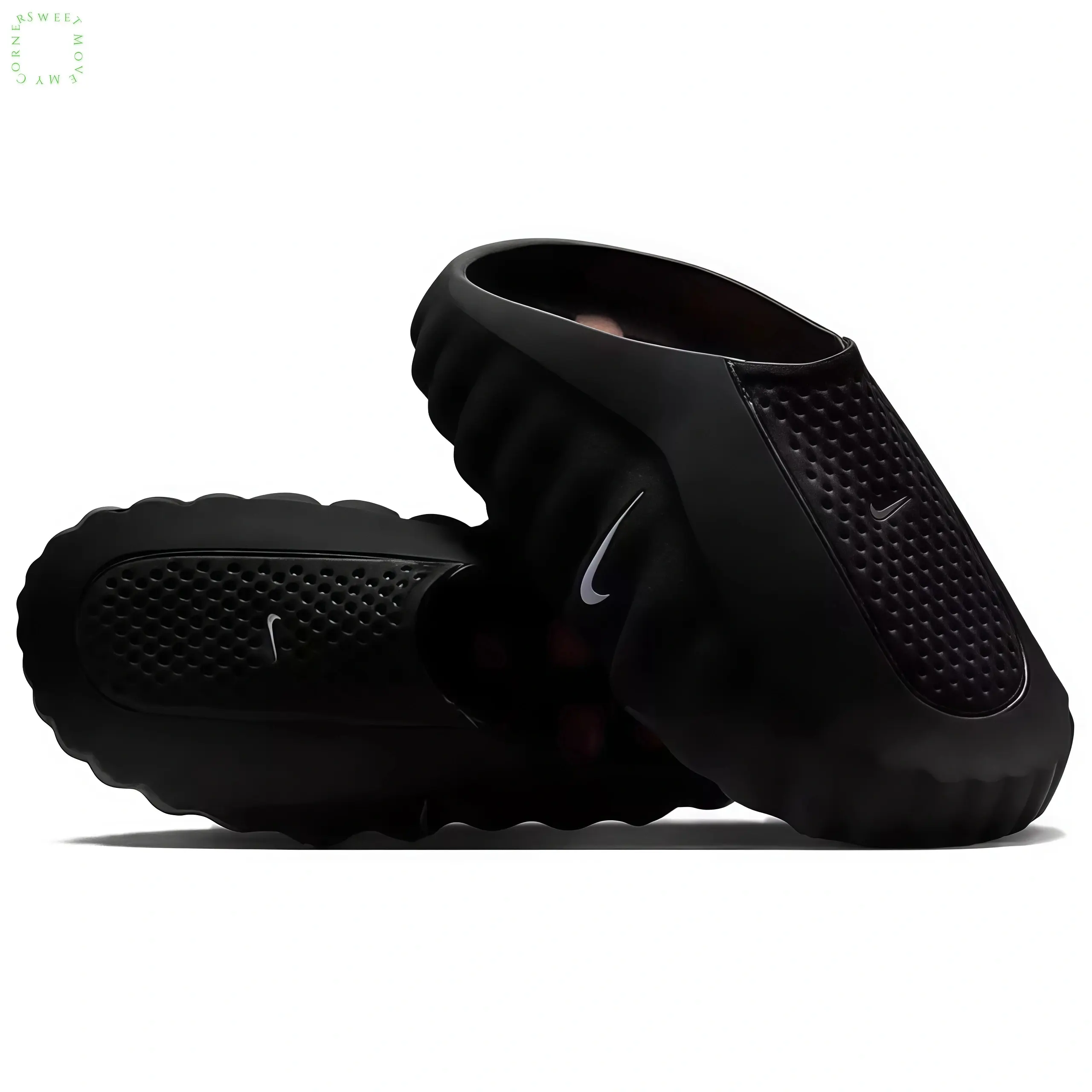 Unisex Black Orange Outsole Recovery Slide Sandals|Perforated Breathable EVA Upper|Wave Shaped Cushion Sole|For Post-Training Recovery, Shower & Daily Casual Wear