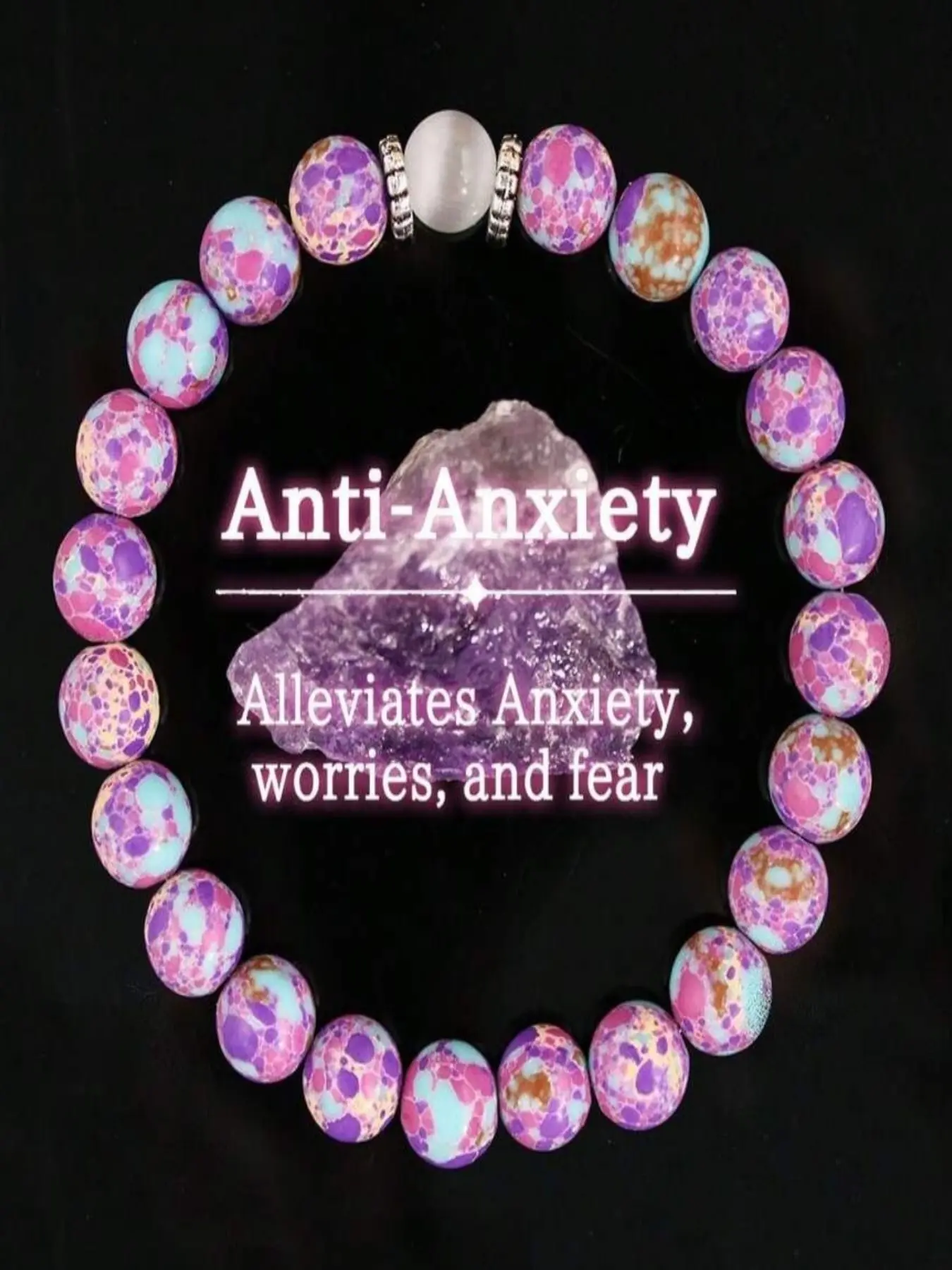 Anxiety Relief Bracelet, Anti Anxiety Jewelry, Unisex Agate & Hematite Beaded Gemstone Bracelet, Beaded Bracelets, Purple Gift For Thanksgiving, For Family And Friends