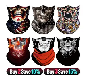 6pcs Halloween Headwear Set - Face Mask, Neck Gaiter Shield, Elastic Balaclava & Headbands. Sun Protection Skull Bandana for Men, Fit for Summer Motorcycle, Cycling, Skiing & Halloween Party.