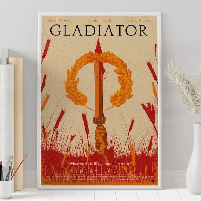 Gladiator Movie Poster, Ridley Scott Film, Minimalist Wall Art, Quality Paper 8x12 to 27x40inch