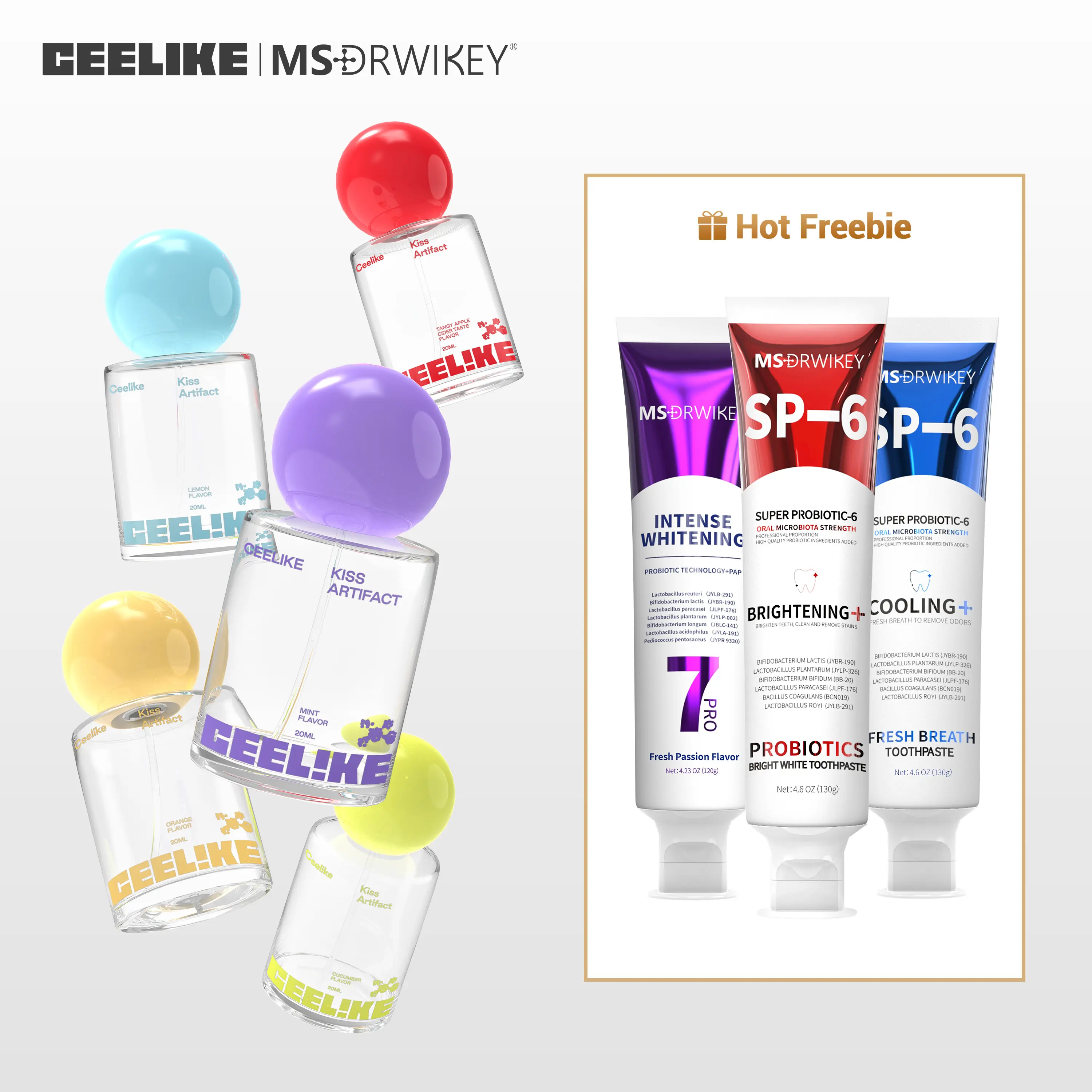 CEELIKE Breath Freshening Oral Care Kit, 500g Mouth Spray and Toothbrush Combo Set with 5 Colors and Mild Formula for Gentle Care, Fresh Breath Spray, Breath Freshening Oral Care Kits