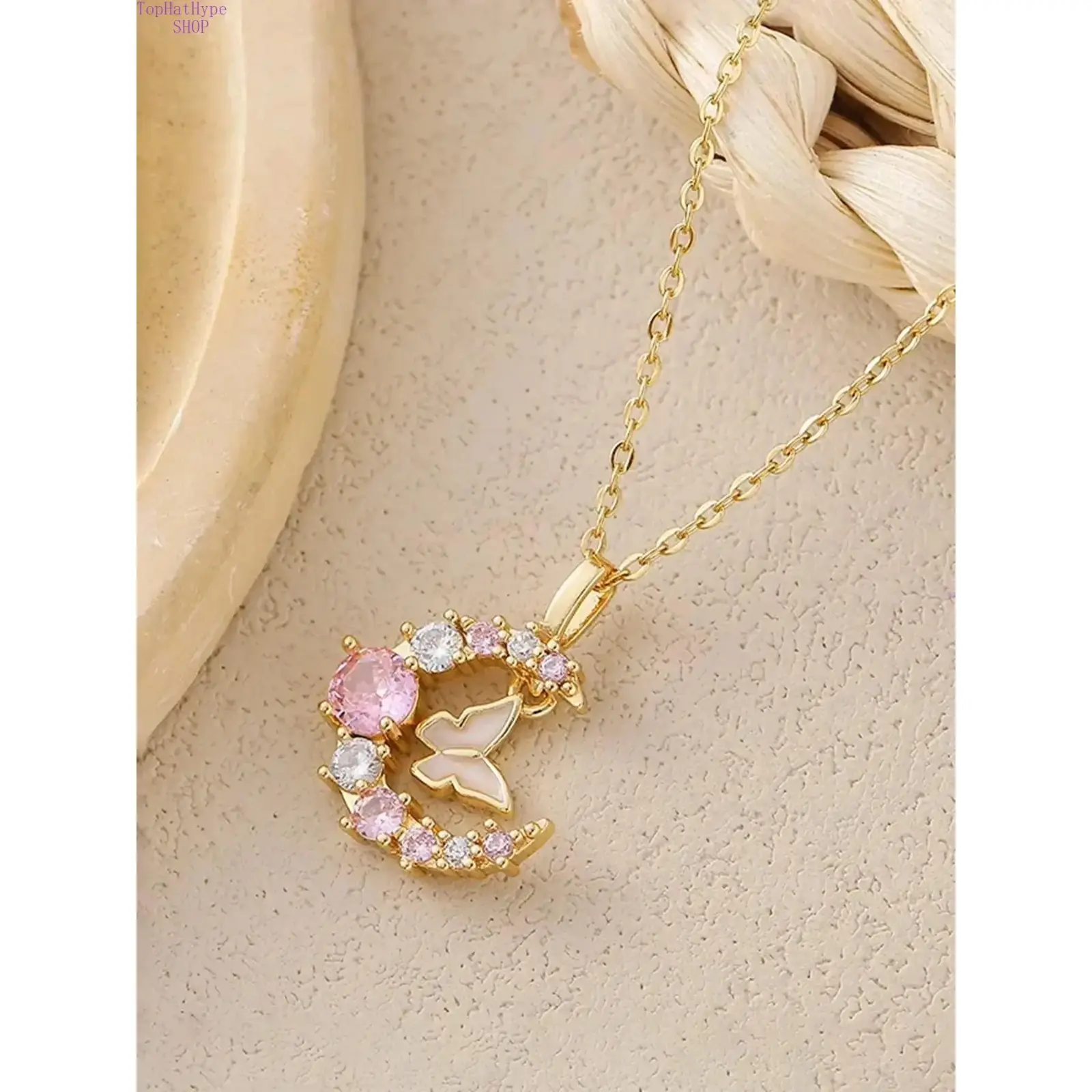 Women’s Dainty Minimalist Crescent Moon Butterfly Zircon Pendant Necklace - Stainless Steel Chain, Moon Goddess Costume Jewelry, Chic Cute Colored Crystals Accessories, Daily Wear & Holiday Gift, Butterfly Necklaces, Chic Cute Necklaces