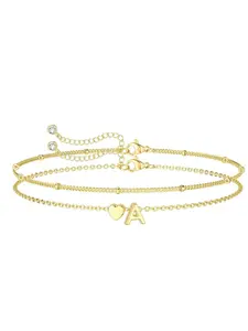 Elegant 14k Gold Plated Heart Shaped Letter Adjustable Bracelet, Women Girls Teens Kids Jewelry, Perfect Easter Birthday Gift, Basket Filler Present, Letter Link Bracelet