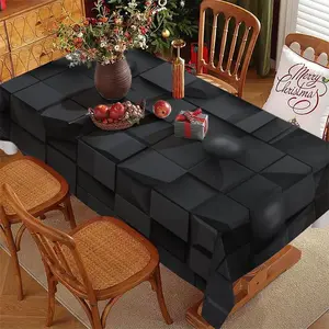 Christmas - Style Black Tablecloth, Rectangular Shape, Polyester Material, Multiple Specifications Available, Multi - Color, Easy to Clean, Suitable for Daily Use, Festive & Memorial Occasions, Ideal for Dining Areas with Festive Decor