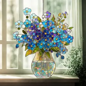 Forget Me Not Bouquet Hologram Window Hanging, Acrylic Suncatcher, Floral Sun Catcher, Rainbow Window Decor, Botanical Hanging Ornament