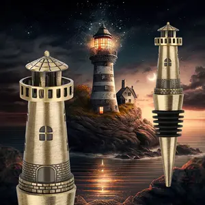Creative Lighthouse Wine Stopper in Bronze & Dark Silver Zinc Alloy Seals Aroma Protects High-quality Wine Ideal for Parties & Gifts