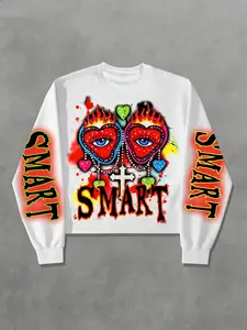 Unisex Cropped Long Sleeve Hoodie Sweatshirts with "SMART" Graphic & Heart-Eye Geometric Design, Tech-Inspired Streetwear, Fitted Fit for Teens and Adults, Ideal for Casual Wear and Urban Fashion