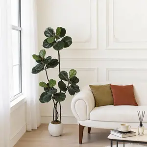 【GARVEE】Artificial Fiddle Leaf Fig Tree - 5FT Tall Faux Ficus Lyrata with Realistic Bendable Boughs, Modern White Pot, Lifelike Indoor Greenery for Home, Office, Living Room Decor, Ideal Housewarming Gift