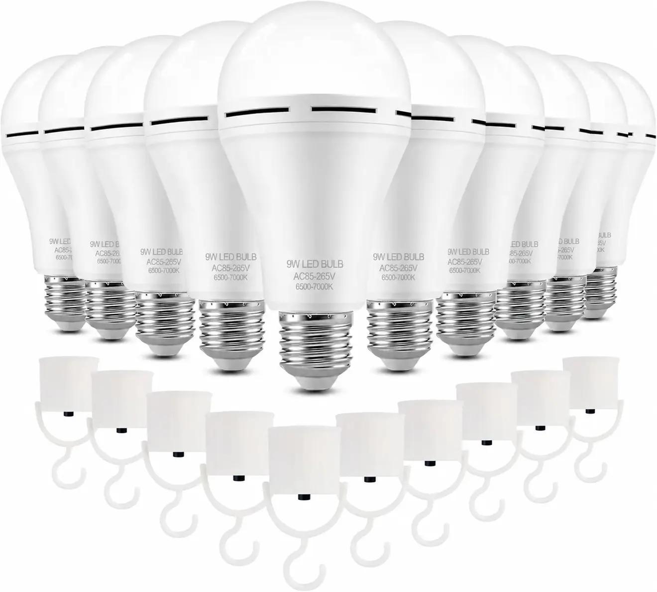 Super Bright LED Emergency Bulb 4-Pack, Rechargeable A19 E26/E27, 9W (60W Equivalent) 6000K Daylight Battery-Powered Lamp with 1200mAh, 2.7 Inches Diameter, 4-5h Outage Light for Home Power Outage & Regular Use, Household Items