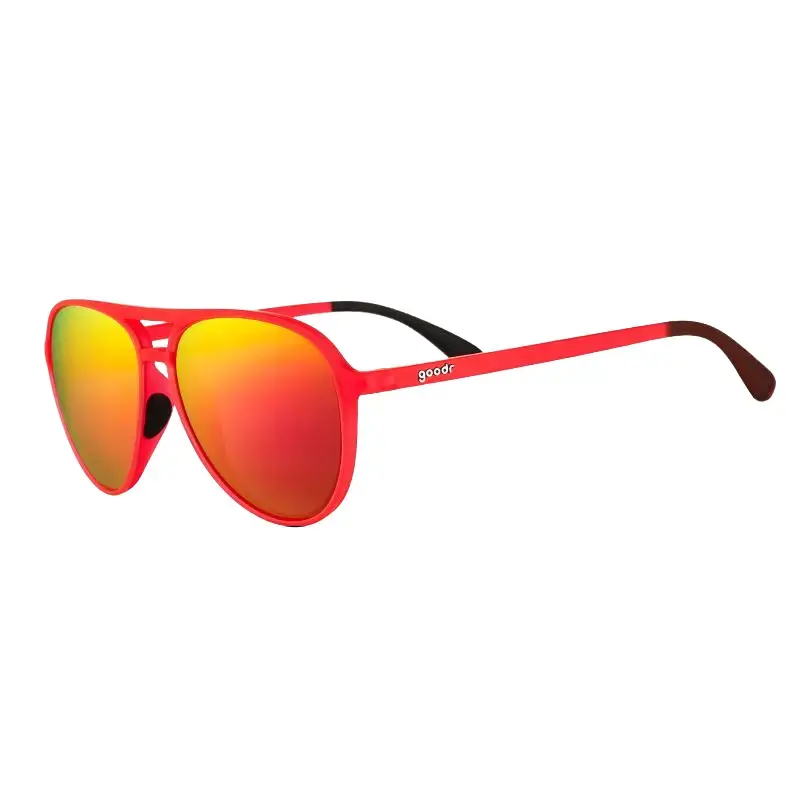 goodr Captain Blunt's Red-Eye Large Size (Mach G) Translucent Red Frame with Rose Lens, UV400, No Slip No Bounce No Tangle