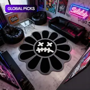 Round Bedroom Carpet, Fashionable Floral Mat, Creative Hip-Hop Style, Suitable for Young Adults, Reflective Short Velvet, Hand Wash Only, Round Floral Rug, Floral Area Rug, Flower Rug, Flower Area Rugs #GLOBAL PICKS