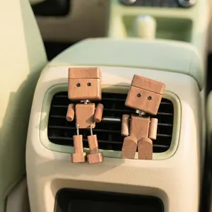 Car-mounted wooden aroma diffuser robot, creative fragrance ornament for air vents, long-lasting fragrance accessory