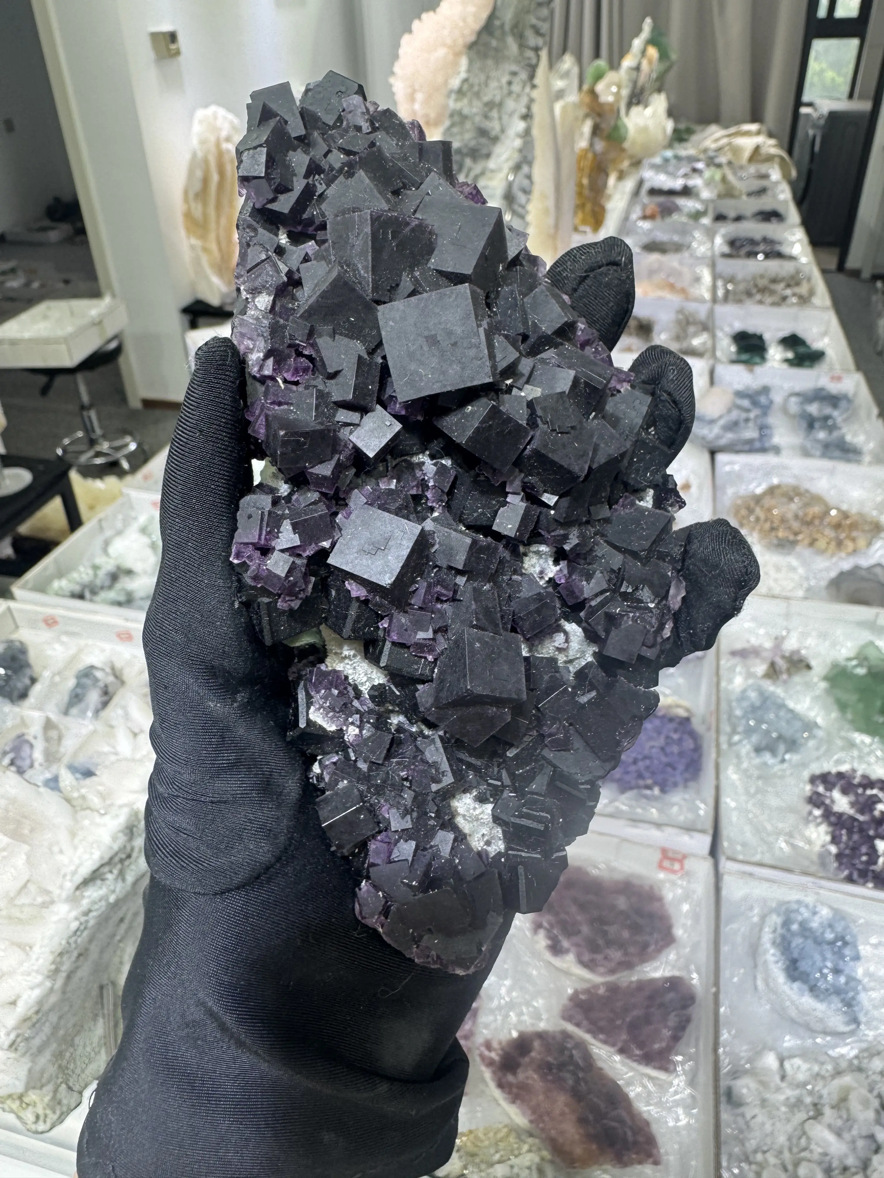 A5 Zhejiang natural black purple cubic fluorite