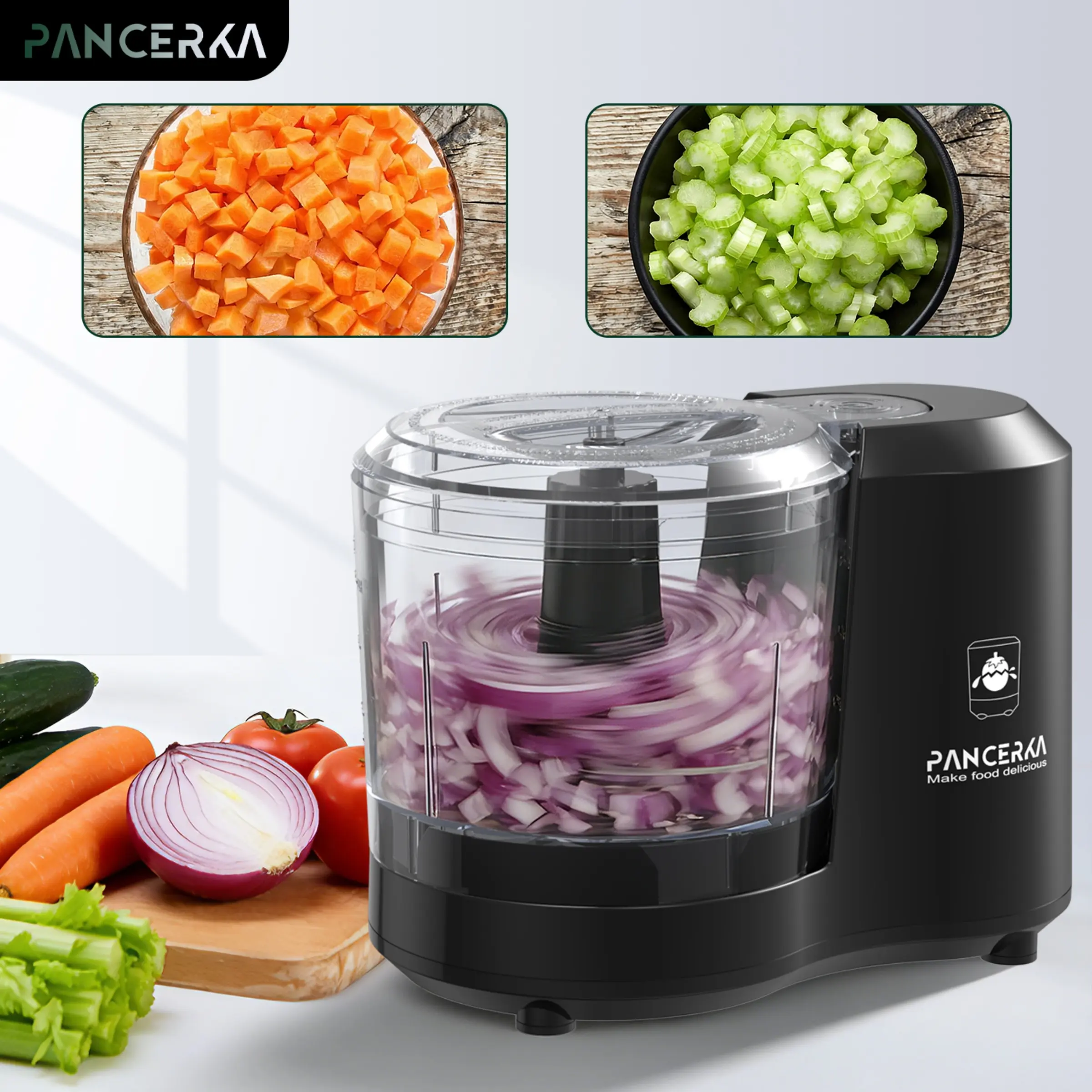 PANCERKA 1.5-Cup Electric Food Chopper, Mini Food Processor with One-Touch Pulse Control, Stay-Sharp Stainless Steel Blade, Dishwasher Safe for Vegetables, Herbs, Nuts and Puree