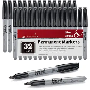 Permanent Markers Bulk, 32 Pack Black Permanent Marker Set, Fine Tip,  Markers,  Smear Proof Pens, , Quick Drying, Office Supplies for School, Office,