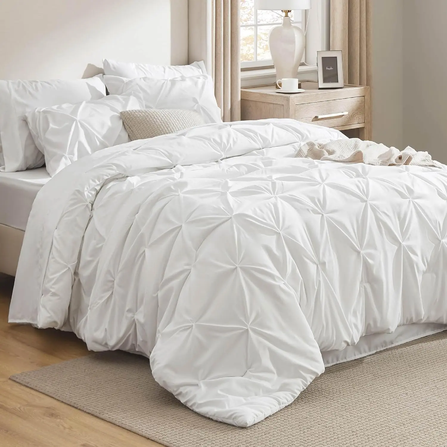【Memorial Day Deals】7 PCS-Bedsure Soft  Pintuck Messy Bedding Sets - Multi-Color,Cloud-like,Ultra-Soft,Machine Washable,Luxury Bedroom Decor Accessories,Breathable,All-Season King Size Comforter Sets,Hotel Quality, Restful Sleep, Geometric Pattern