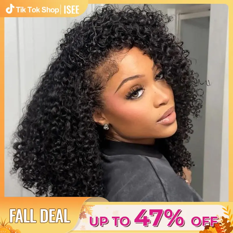 ISEE HAIR Kinky Curly Wear Go Half Wig Glueless Human Hair Wig InvisiFit Strap Drawstring Cap Flip Over Wig Minimal Leave-Out Invisible Hairline Seamless Natural Blend Beginner-Friendly Quick Install Hairpiece #TikTokShopFallDealsForYou #HalfWig