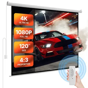 Motorized Projector Screen, 120-Inch, 4:3 Aspect, 1080p HD Electric Projection Screen, Wall Mounted With Remote Control, Auto Open And Close, Quiet Motor, Ideal For Home Theater, Living Room, Office Use, Family Movie Night