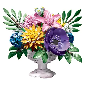 Mengqian Flower Bed Building Blocks Bouquet Kit Home Decors Potted Plant Toys DIY Assembly Healing Flower Bed Blocs Gift For Birthday Christmas Women