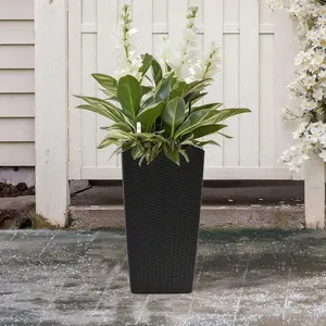 Pack of 2 Square Planter 22-Inch High Faux Rattan Design Flower Pot with Automatic Watering System for Porch Patio Backyard Makes Keeping Flowers Brown/black/white Color Planter garden raised
