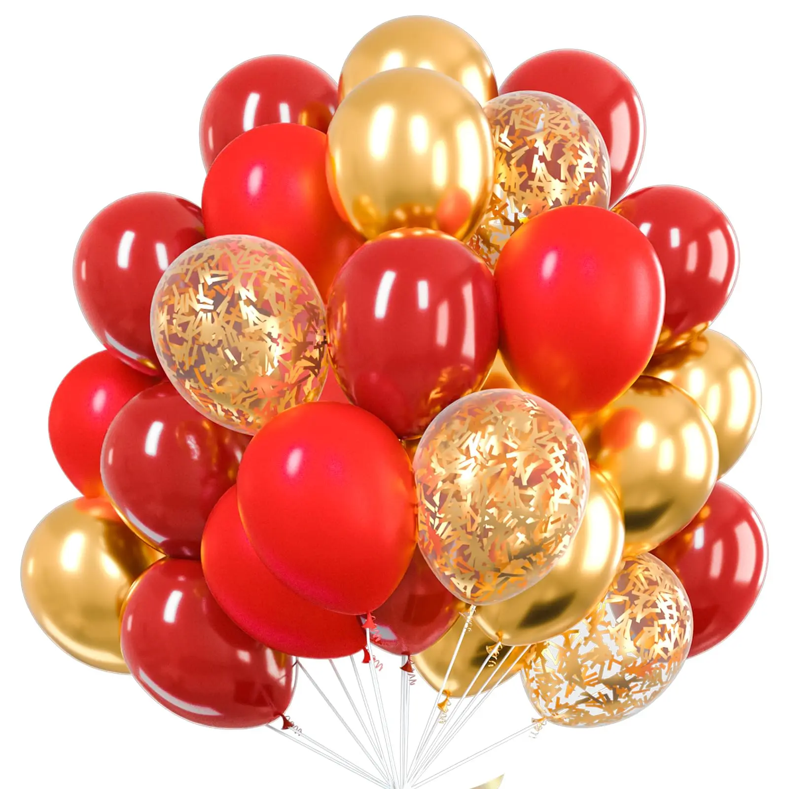 PartyWoo 66-Piece Thick Metallic Latex Set - 12in & 10in Matte Red, Burgundy, Chrome Gold Confetti for Balloon Garland, Room Decor, Balloon Decorations, Burgundy Balloons
