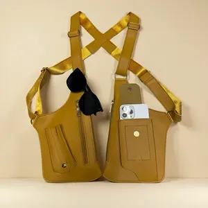 Double Shoulder Strap PU Leather Underarm Bag for Men & Women Adjustable Elastic Buckle Outdoor Tactical Anti-Theft Gear Multi-Pocket Design