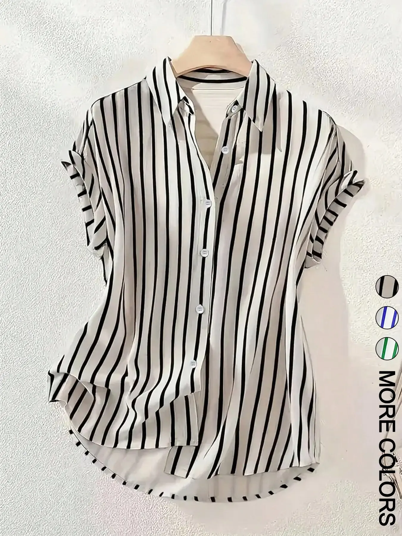 Women's Casual Striped Lapel Loose Short Sleeve Shirt Blouse, Summer Casual Basic Top, Comfortable and Stylish, Perfect for Daily Wear, Casual Daily Tops