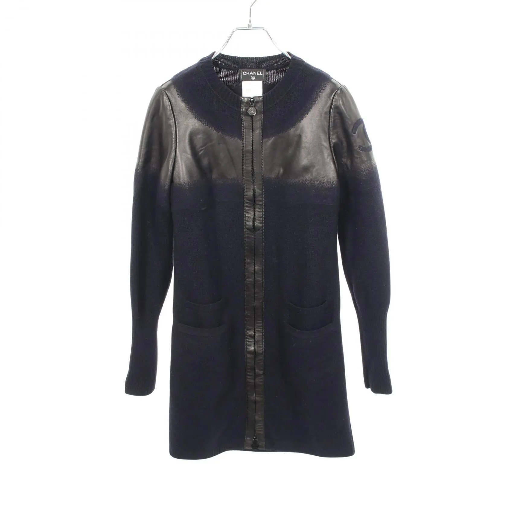 Pre-owned CHANEL Lambskin Small Leather Goods Wool Coat
