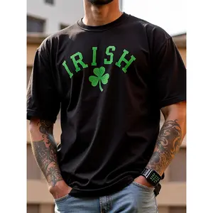 Men'S Irish Graphic T-Shirt - Loose Fit Casual Tee with Shamrock & IRISH Print, Green & St. Patrick'S Day Shirt, Breathable Short Sleeve Round Neck for Spring Summer Outdoor & Daily Wear, Irish-Themed Apparel for Men, Irish Tshirt for Men