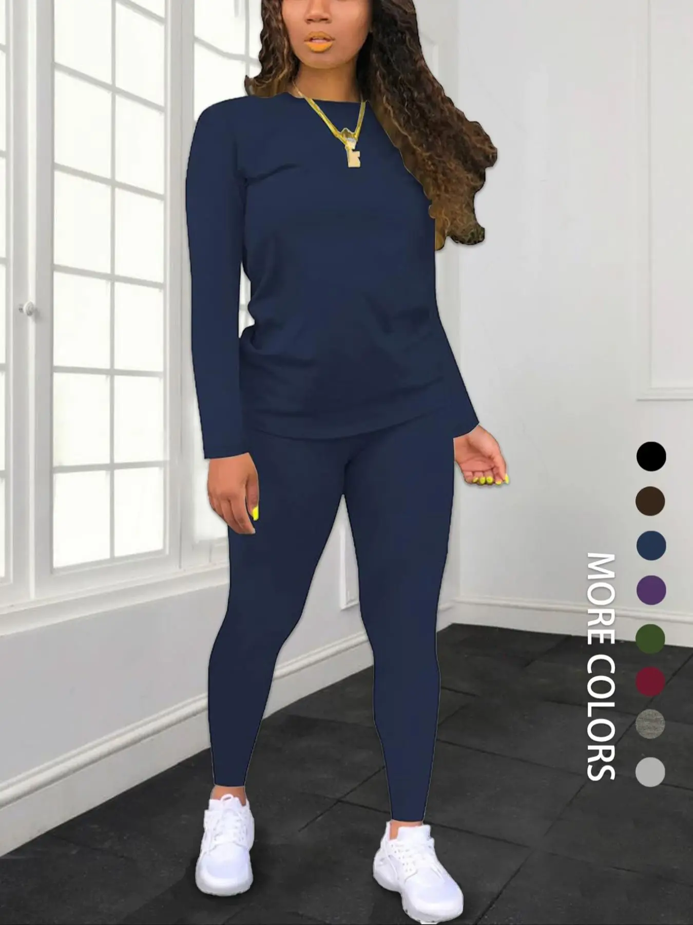 Women's Solid Long Sleeve Tee & Elastic Waist Pants Set, Casual Round Neck Top & Trousers for Spring & Fall, Women's Clothing for Daily Wear