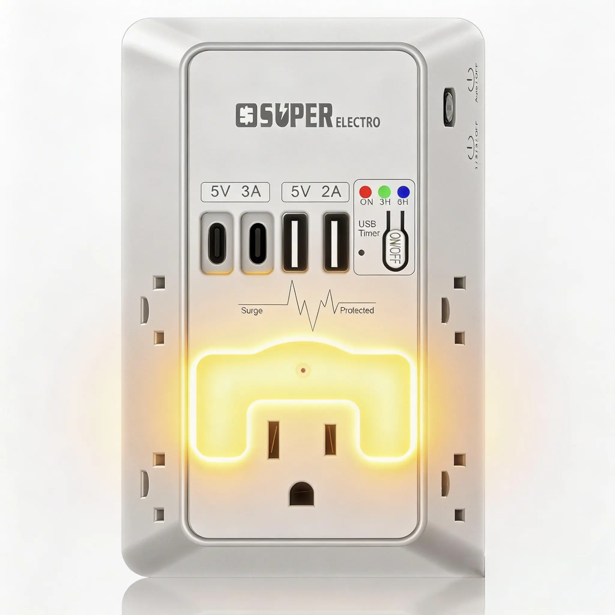 Multi Plug Outlet Surge Protector, USB Wall Charger with USB Timer,5 Outlet Extender with 4 USB Charging Ports (5V 5A),3-Sided 1200J Power Strip Multi Plug Adapter for Home Office,ETL Listed