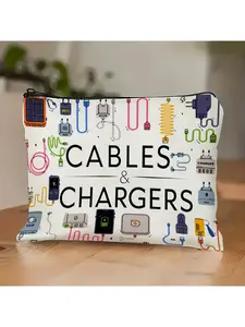 [Travel Cable Storage Pouch] Sturdy Fabric Travel Storage Pouch for Cables & Chargers | Charging Device Symbol, Ideal for Power Banks, Cords, Electronic Gadgets - Gender-Neutral Tech Gift, Cable Management Bag, Travel Organizer Bag