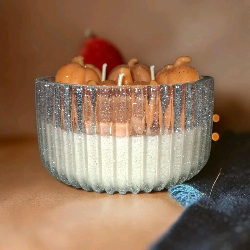 Pumpkin Patch Scented Candles in Resin Bowls, Aromatic Home Decor with Cozy Look and Decorative Light