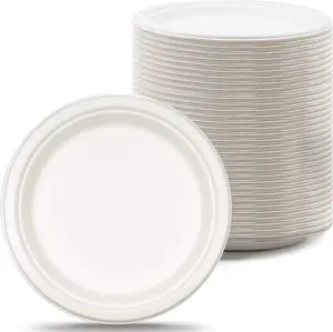 10" Paper Plate Natural Bagasse (Sugarcane Fiber) Tree Free, Biodegradable, Compostable (500 Counts Disposable Plates)