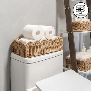 1 woven storage basket, handmade storage basket with handle, toilet paper towel storage, sundries sorting, suitable for shelf wardrobe desktop living room and other storage, cosmetic storage box storage box basket, Shelf Baskets