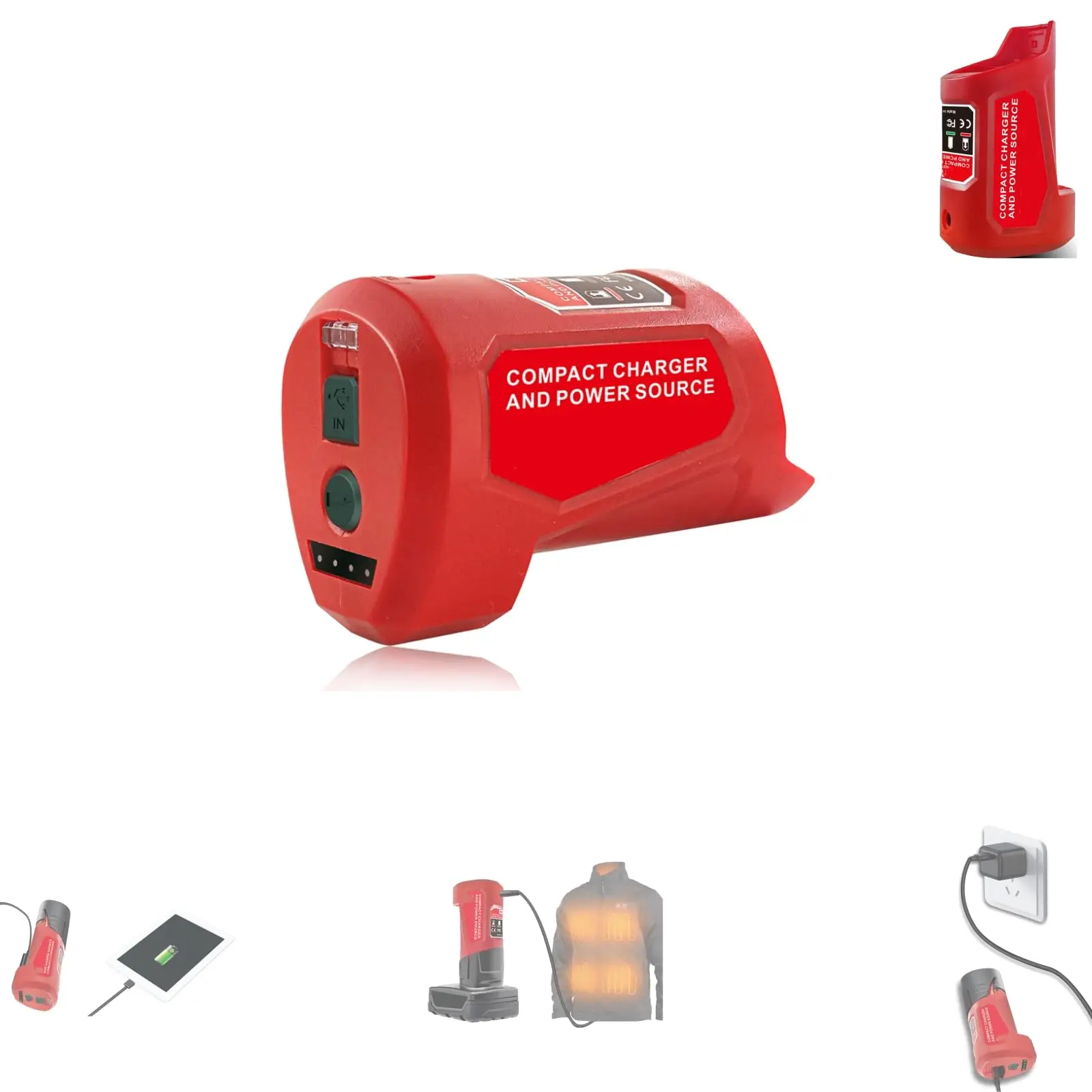3-in-1 Battery Adapter for Milwaukee for M12 12V Batteries, USB-A Power Output, USB-C Battery Charging Input, 12V DC Heated Jacket Power, Adapter Only