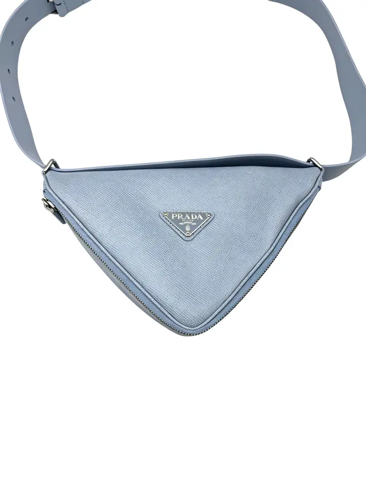 Pre-owned PRADA leather Shoulder Bags Light Blue Triangle Saffiano Shoulder Bag PR505