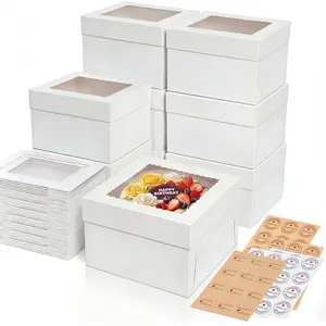 48 count Cake Boxes,12x12x8 Inches Tall Multi-Layer Cake Box with Window White Square Cardboard Bakery Boxes for Cookies Pies Cupcakes Pastry-Wedding,Birthday,Party Decorating Supplies